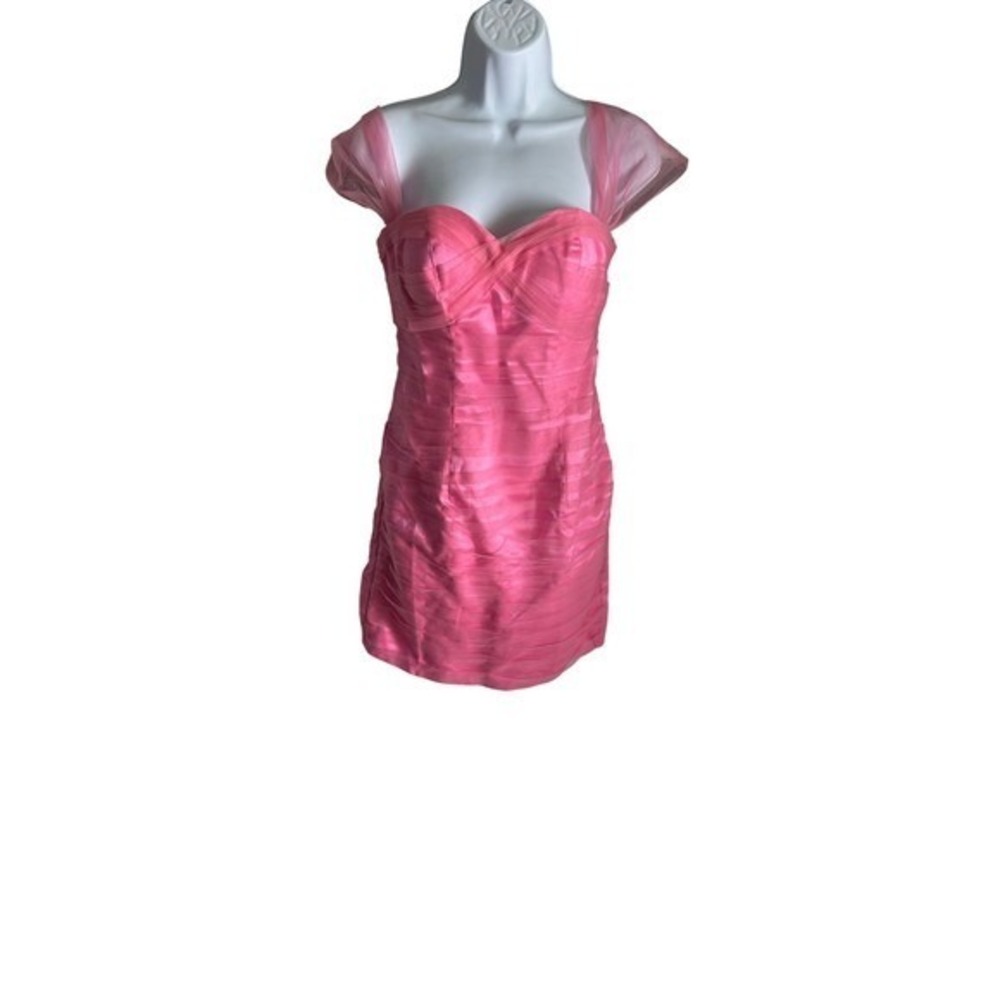 Pink Tulle Sweetheart Neckline Ruched Bodycon Mini Dress‎ Size 4